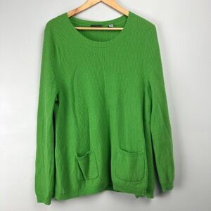 CULLEN Green Waffle Knit Crew‎ Neck Pullover Sweater XL 100% Cashmere Tunic